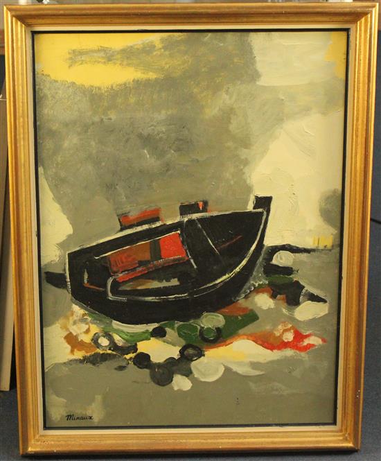 Andre Minaux (1923-1986) Beached fishing boat, 30 x 22.5in.